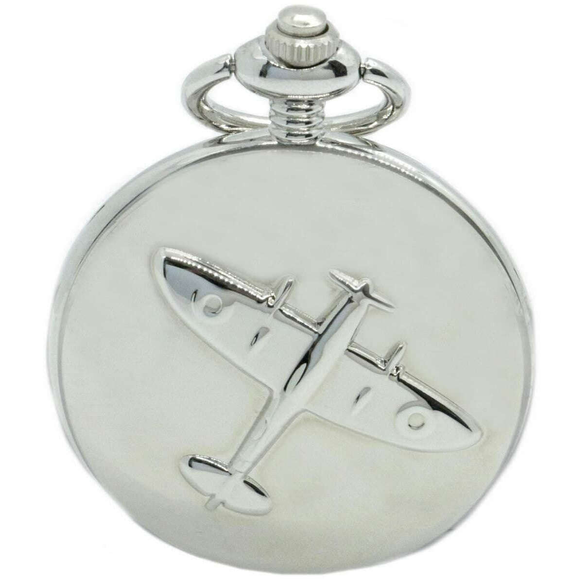 David Aster Mens Silver/White Spitfire Embossed Quartz Full Hunter