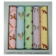 David Van Hagen Five Pack Pastel Animal Cotton Handkerchief - Multi-colour