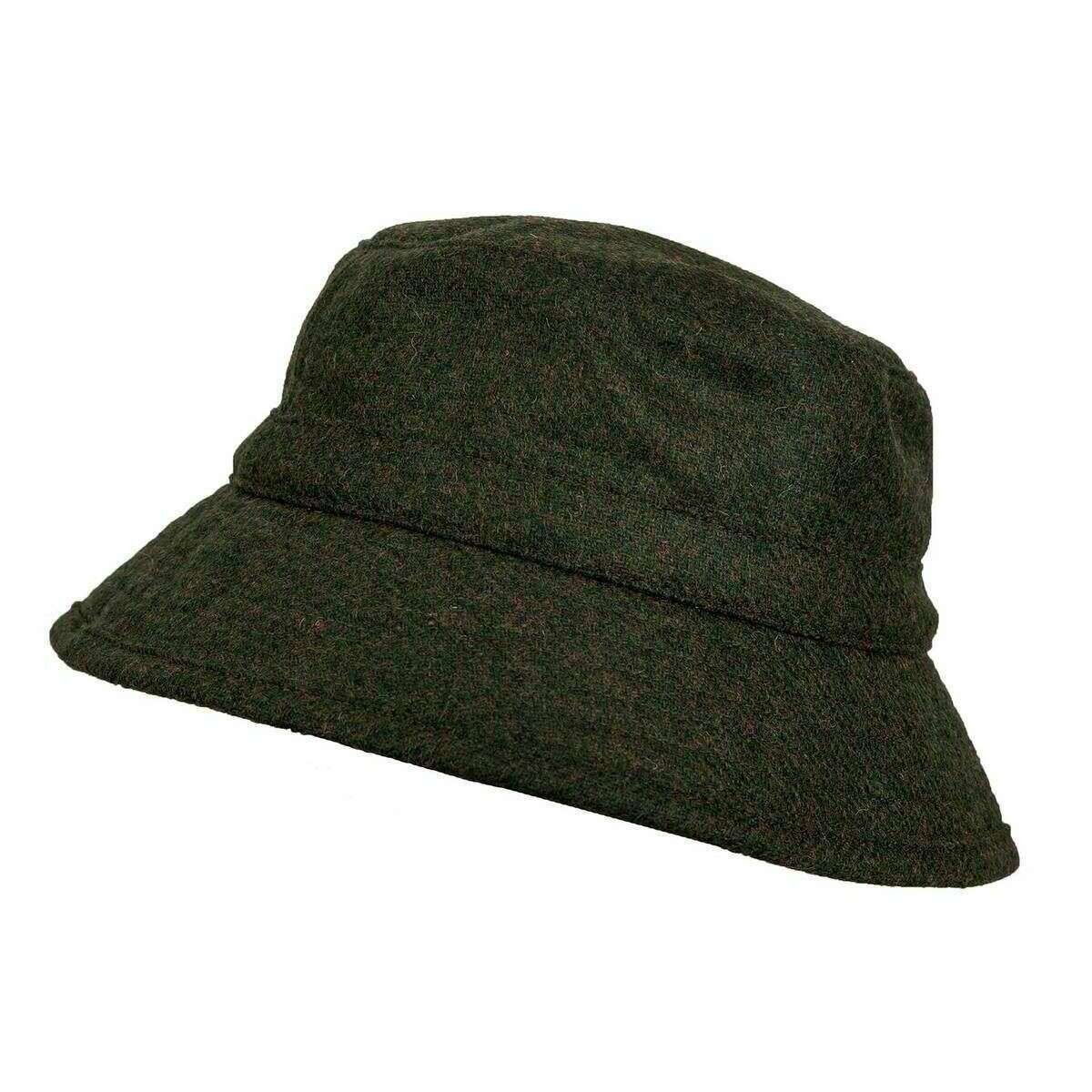 Dents Coniston Abraham Moon Plain Tweed Bucket Hat Olive Green