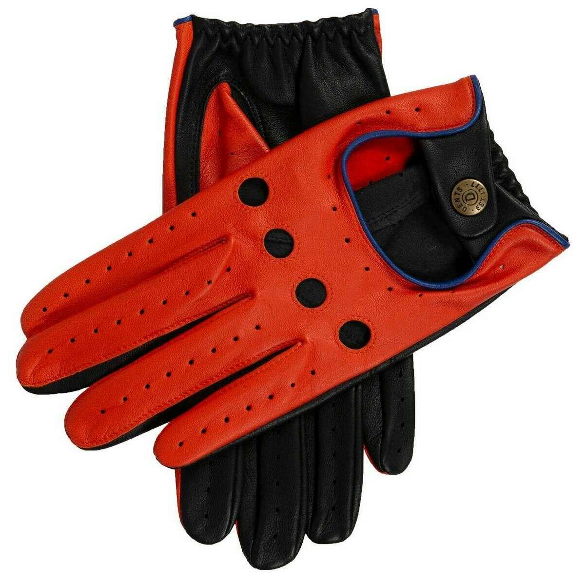 Dents Grand Prix Touchscreen Leather Driving Gloves Tangerine/Black/Blue