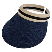 Dents Straw Ribbon Band Sun Visor Hat - Navy