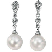 Elements Gold Diamond and Freshwater Pearl Drop Earrings - Silver/White