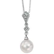 Elements Gold Diamond and Freshwater Pearl Drop Pendant - Silver/White