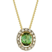 Elements Gold Diamond Surrounded Tourmaline Pendant - Gold/Green