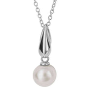 Elements Gold Edge Bale Freshwater Pearl Pendant - Silver/White