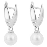 Elements Gold Edge Freshwater Pearl Hoop Earrings - Silver/White