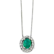 Elements Gold Emerald and Diamond Cluster Pendant - Green/Silver