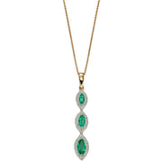 Elements Gold Emerald and Diamond Marquise Drop Pendant - Green/Gold