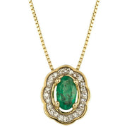 Elements Gold Emerald and Diamond Ornate Pendant - Green/Gold