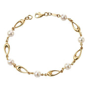 Elements Gold Freshwater Pearl Oval Link Bracelet - Gold/White
