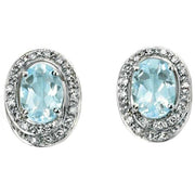 Elements Gold Oval Aquamarine Diamond Swirl Earrings - Blue/Silver