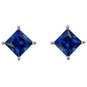 Elements Gold Princess Cut Created Sapphire Earrings - Silver/Blue