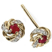 Elements Gold Ruby and Diamond Cluster Earrings - Red/Gold