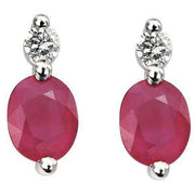 Elements Gold Ruby and Diamond Drop Earrings - Red/Silver