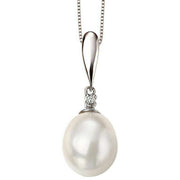 Elements Gold Single Diamond and Freshwater Pearl Drop Pendant - Silver/White
