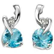 Elements Gold Topaz and Diamond Drop Earrings - Blue/Silver