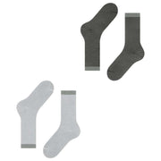 Esprit Allover Stripe 2 Pack Socks - White/Grey