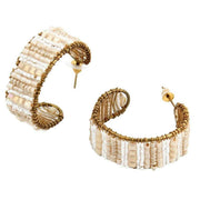 My Doris Beaded Hoop Earrings - Gold/Pearl White