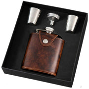 Orton West Leather Bound Hip Flask Set - Brown