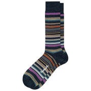 Chaussettes en laine mérinos multi-rayures Pantherella Quakers All Over - Charbon Noir/Orange/Noir
