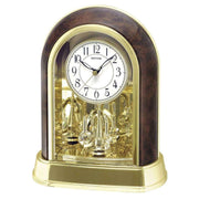 Rhythm Arched Wood Effect Mantel Clock - Gold/Brown
