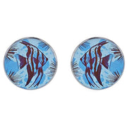 Ti2 Titanium Small Angelfish Stud Earrings - Blue
