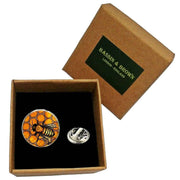 Bassin and Brown Bee and Honeycomb Lapel Pin - Black/Yellow