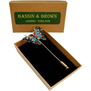 Bassin and Brown Butterfly Lapel Pin - Blue/Red