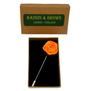 Bassin and Brown Rose Flower Lapel Pin - Orange