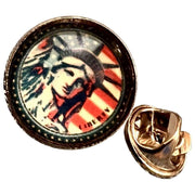 Bassin and Brown Statue of Liberty USA Flag Lapel Pin - Red/White/Blue