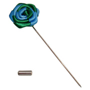 Bassin and Brown Two Colour Rose Jacket Lapel Pin - Blue/Green