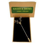 Bassin and Brown Vintage Stag Lapel Pin - Bronze