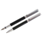 David Aster Lined Fountain Pen and Ballpoint Pen Set - Black/Silver