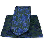 David Van Hagen Floral Patterned Tie and Handkerchief Gift Box - Green/Blue
