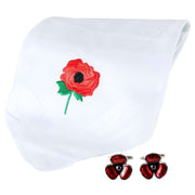 David Van Hagen Poppy Handkerchief and Cufflink Set - White/Red/Green