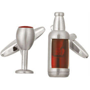 David Van Hagen Red Wine Bottle and Glass Cufflinks - Silver/Red