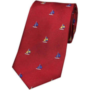 David Van Hagen Sailing Boat Country Silk Tie - Red