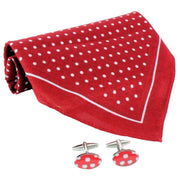 David Van Hagen Spots Handkerchief and Cufflink Set - Red/White