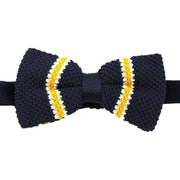 David Van Hagen Striped Knitted Polyester Bow Tie - Navy/Yellow/White