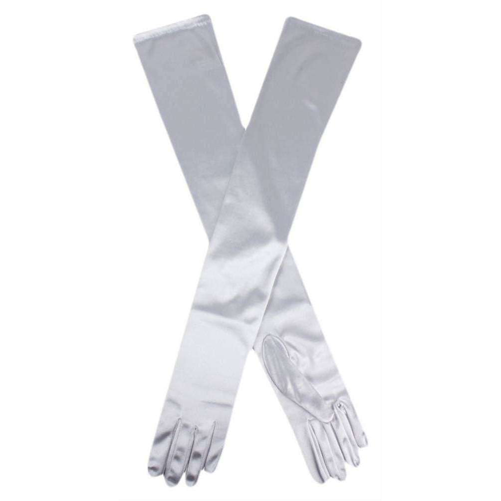 Dents Long Satin Shoulder Length Evening Gloves Silver Grey