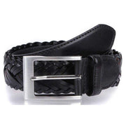 Dents Plaited Strap Leather Belt - Black