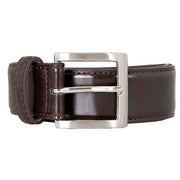 Dents Silver Satin Leather Buckle Belt - Brown