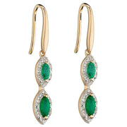 Elements Gold Emerald and Dimond Drop Earrings - Gold/Clear/Green