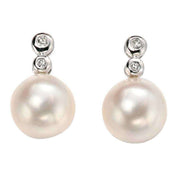 Elements Gold Freshwater Pearl and Diamond Earrings - White Gold/White