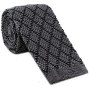 Michelsons of London Diamond Silk Knitted Skinny Tie - Charcoal/Black