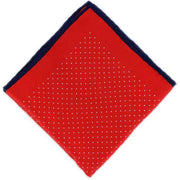 Michelsons of London Pin Dot with Border Silk Handkerchief  - Red/Navy