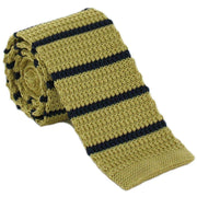 Michelsons of London Silk Knitted Striped Skinny Tie - Yellow/Navy