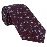 Michelsons of London Small Bold Floral Polyester Tie - Wine/Light Blue