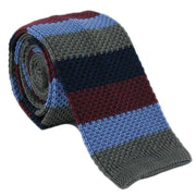 Michelsons of London Striped Skinny Silk Knitted Tie - Grey