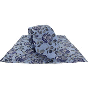 Michelsons of London Textured Rose Floral Polyester Tie and Pocket Square Set - Blue/Navy